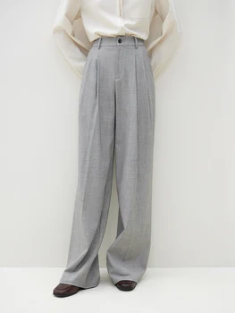 FSLE yüksek belli geniş bacak düz elbise pantolonu kadın kış için 2023 yeni Commuting rahat pantolon gri kadınlar uzun pantolon