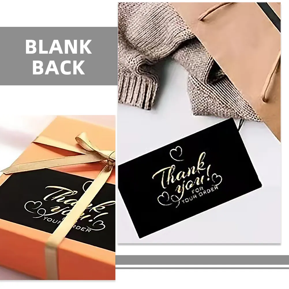 300Pcs Black Thank You Cards Elegant Blank Back Mini Size for Small Business Graduation Wedding Employees Order Appreciation