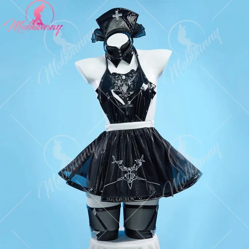 MOBBUNNY Women's 2B Sexy Lingerie Maid Costume Halter Backless Dress Set