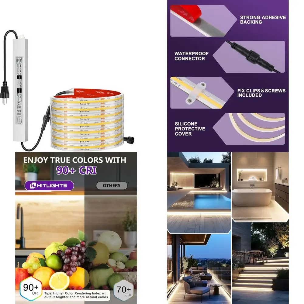 

Комплект водонепроницаемых светодиодных лент 24 В, белый 4000 К, 2560 светодиодов, 305 лм/фута, CRI 90+, внесен в список UL, 16,4 фута для наружных помещений