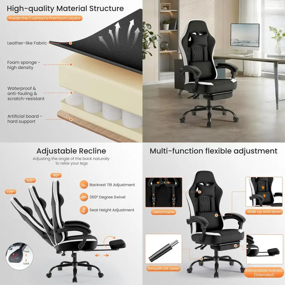 Computer Gaming Chair - High Back Ergonomic Desk Chair with Footrest and Lumbar Support, Height Adjustable Task Chair with Linka