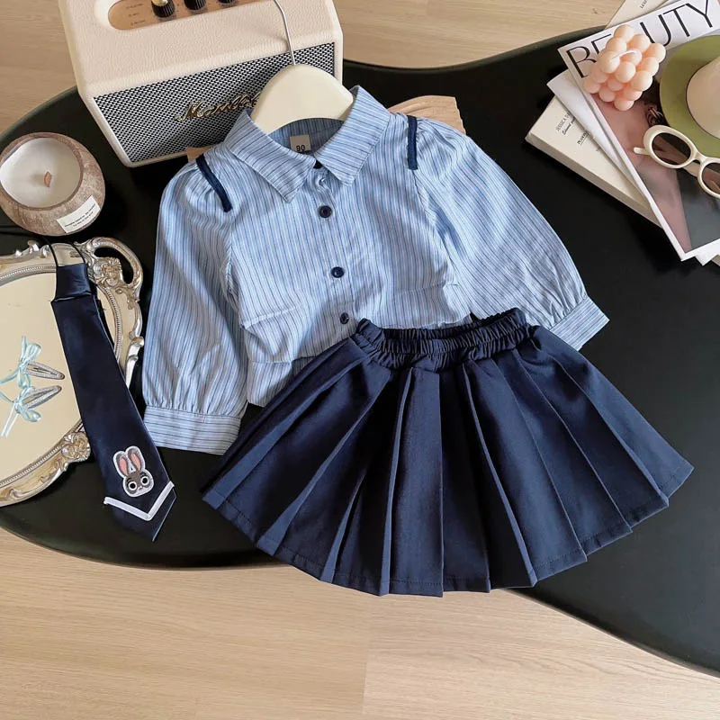 

Children's Outfit Skirt Spring and Autumn Style Girl's Academy Style Fashionable Little Bunny Shirt Half+Two-piece Dress Set Fre
