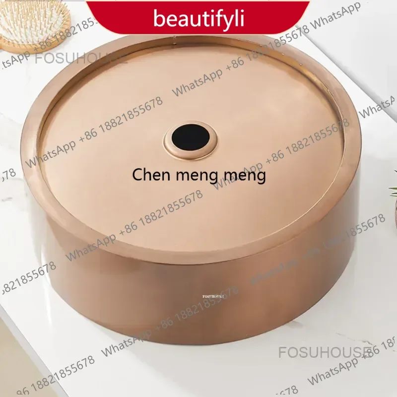 

a13 Nordic Hotel Bathroom Sinks Light Luxury Round Rose Gold Wash Basin Stainless Steel Bathroom Accessories Home Kitchen Basin