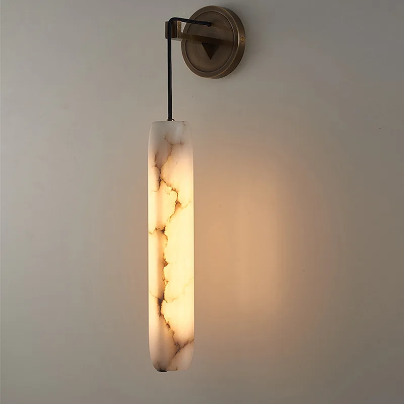 Cylindrical Natural Marble Wall Lights Living Room Bedroom Aisle Stairs Sconce Lamp Copper Wire Adjustable Including E14 Bulb