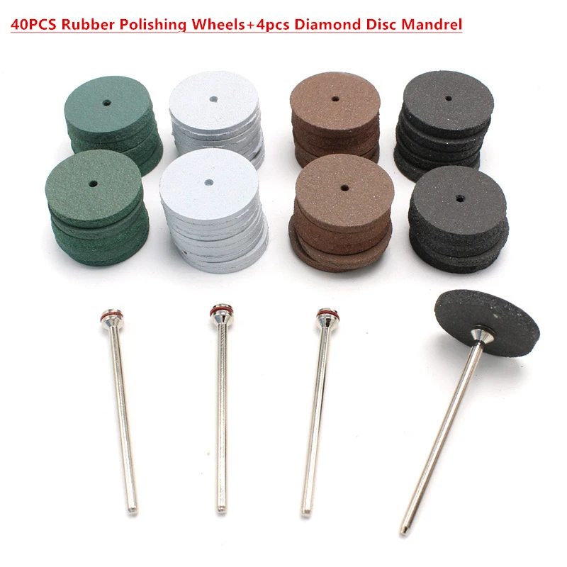 

40PCS Dental Polishing Wheels Burs Silicone Rubber Polishing Wheels +4PCS Diamond Disc Mandrel For Dental Lab Materials2*3.5mm