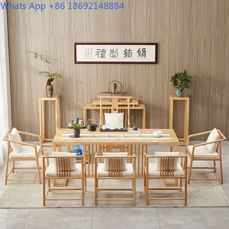 

New Chinese Style Tea Table and Chair Set Simple Solid Wood Kung Fu Tea Table Office Balcony Zen Tea Brewing Table