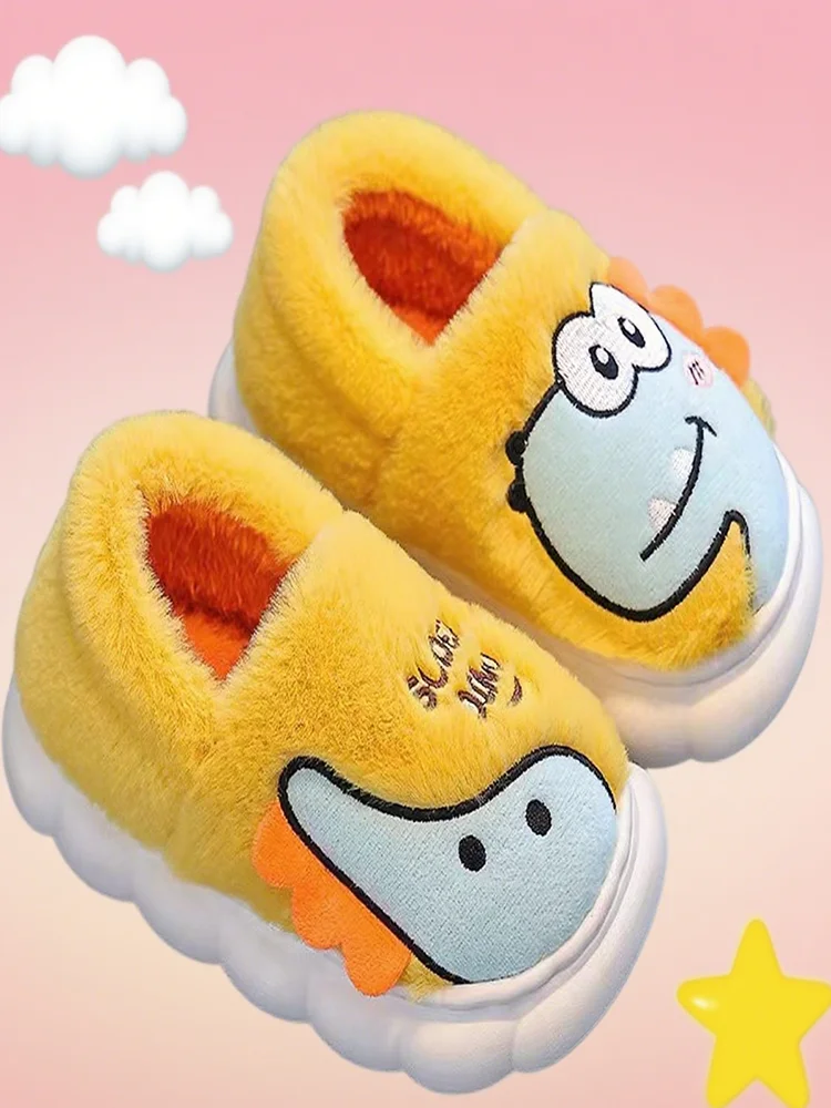 

Boys' cotton slippers winter warm furry cute dinosaur home slippers