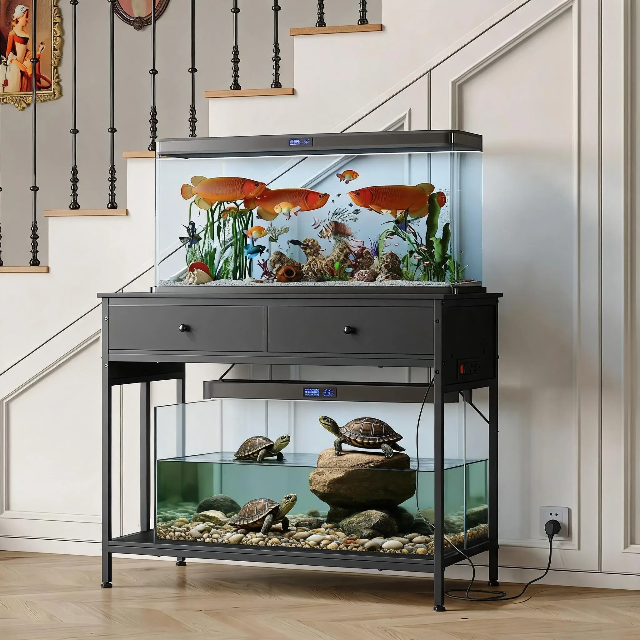 Aquarium Stand Breeder Fish Tank Table 40 Gallon with Power Hub