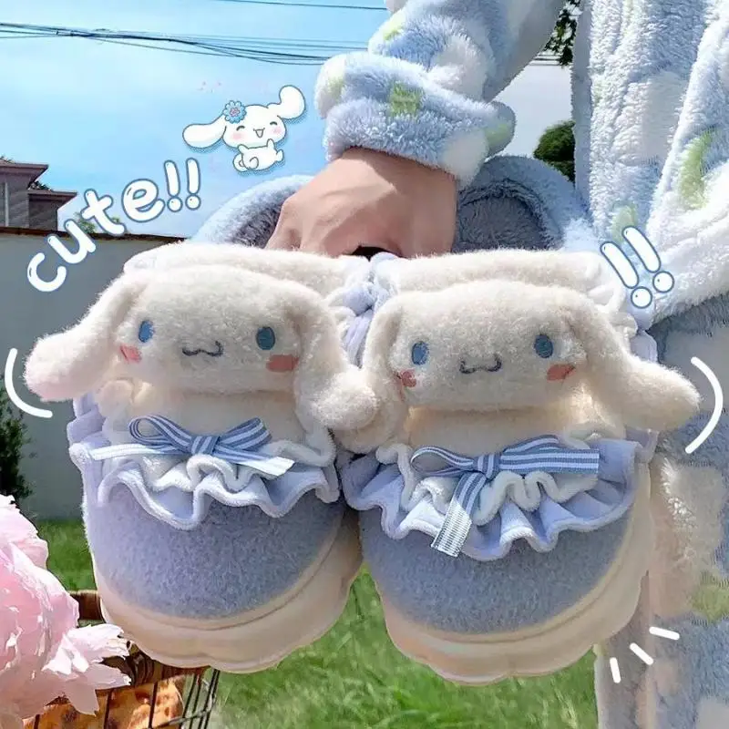 Sanrio Hello Kitty Anime Cotton Slippers Kawaii Girl Indoor Keep Warm Thick Sole Plus Velvet Leisure Good Looks Anti-Slip Gift