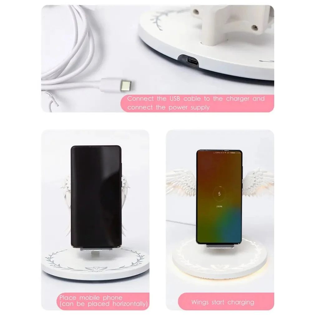2024 NEW Creative Angel Wings Wireless Charger QI Wireless Charger 10W Fast Charge Vertical Mobile Phone Wireless Charger