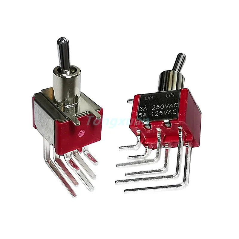 2pc SH T80-T 3/6Pins SPDT DPDT ON ON 2 Positions Vertical Right Angle PCB Mount Mini Toggle Switch