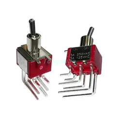 5pcs T80-T 6Pins DPDT ON ON 2 Positions Vertical Right Angle PCB Mount Mini Toggle Switch