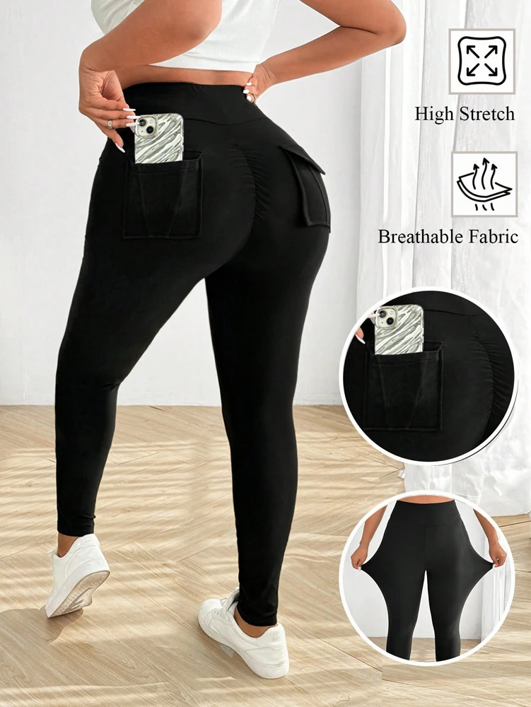 Plus Size Women's With Pockets Women's Leggings Sports Yoga Fitness Pants Slimming Hip Lifting Polyester Material