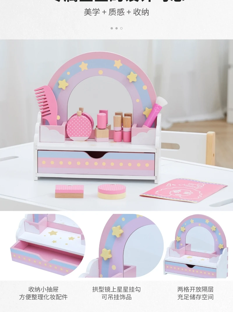 Kids dresser girl dressing table wooden table and chair set for girls birthday gift