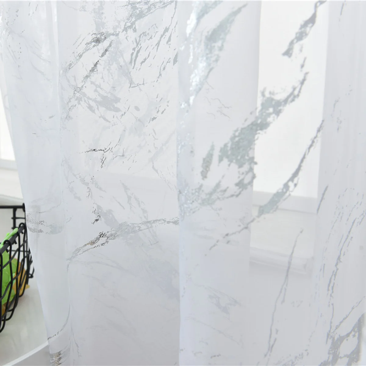 

1Pcs Marble Pattern Bronzing Sheer Curtain Decorative Window Screen Half Shading Tulle for Home Natural Light Flow Living Room