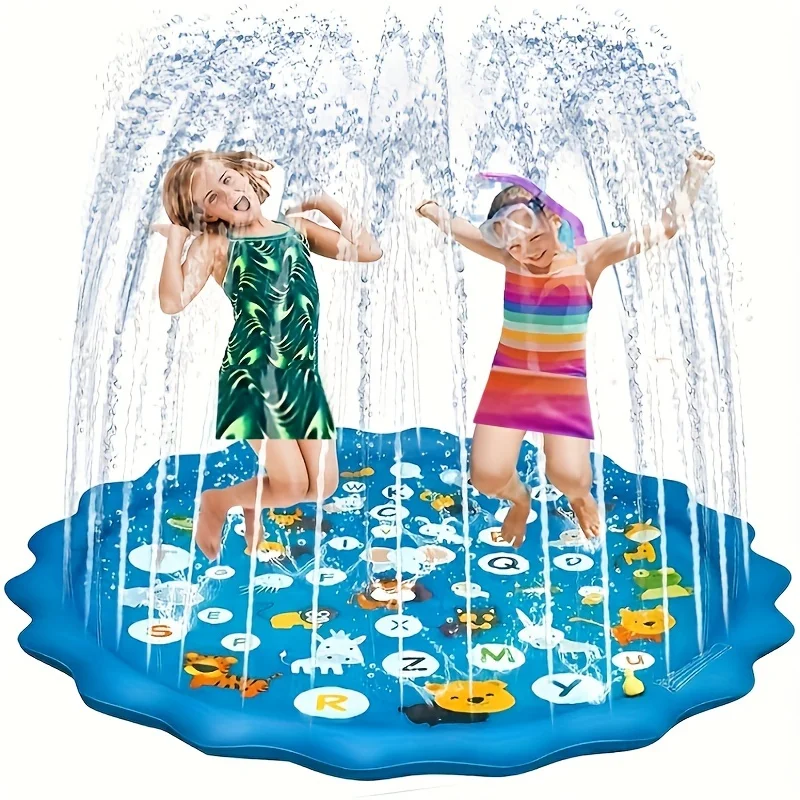 66.93 Polegada gigante luxo respingo almofada 3-em-1 crianças sprinkler piscina dos desenhos animados A-Z alfabeto padrão ao ar livre quintal gramado água jogar brinquedo