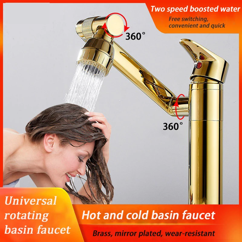 Universal Rotating Bathroom Basin Faucet Full Copper Body Hot And Cold Basin Mixed Tap Bathroom Balcony Single Sitting Sink Tap