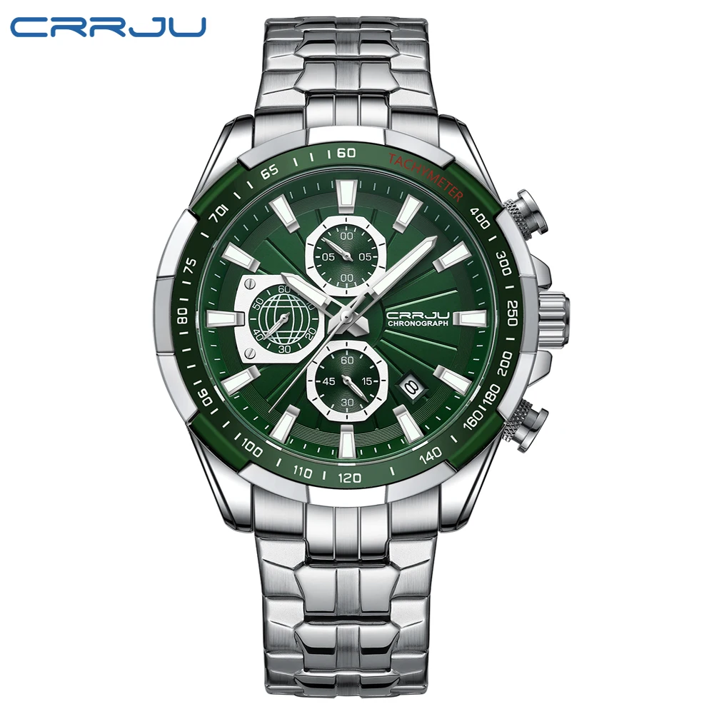 CRRJU nuovi orologi da uomo cronografo per lo Sport orologi da polso luminosi Casual in acciaio inossidabile per orologio al quarzo dal Design