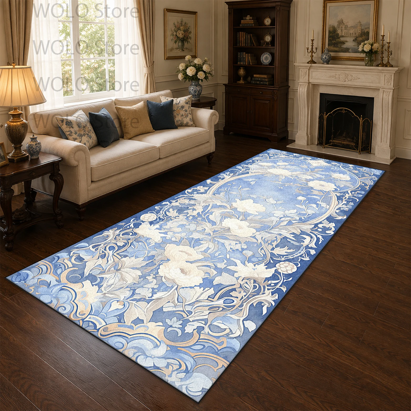 Home Decor Lighting Wholesale - Tappeto da Corridoio Lungo Blu Floreale