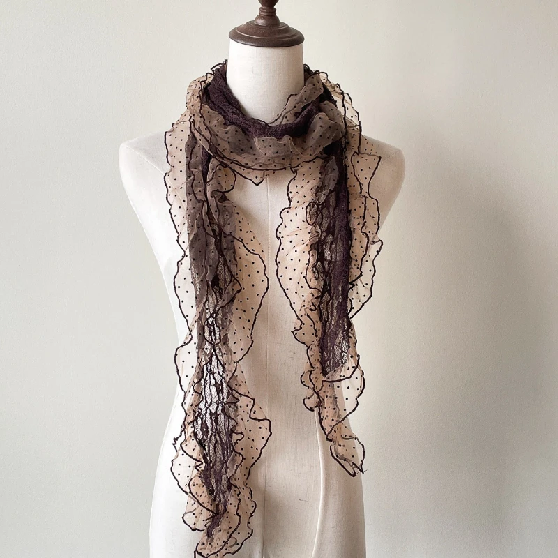 New Wave Point Lightweight Mesh Scarf Sweet Girl Korean Ins Retro Scarf Photo Prop Warm Sunscreen Cute Scarf