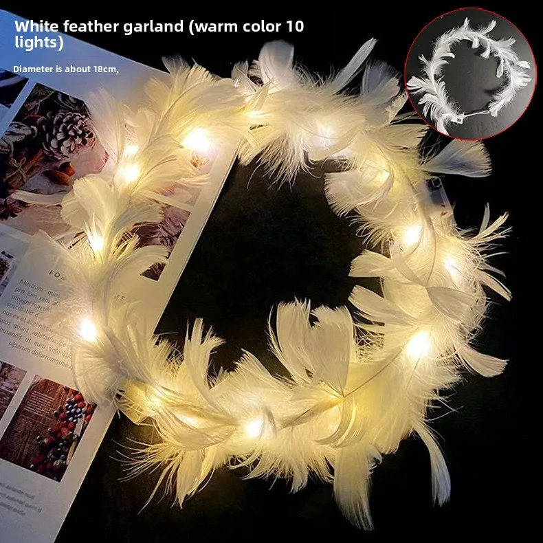 มงกุฎดอกไม้เรืองแสง ที่คาดผมประดับดอกไม้เรืองแสง อุปกรณ์เสริมผมงานแต่งงาน ของตกแต่งถ่ายภาพสไตล์โบฮีเมียน ของตกแต่งงานปาร์ตี้ริมชายหาด ใบไม้ประดับตกแต่งแบบเทพนิยาย