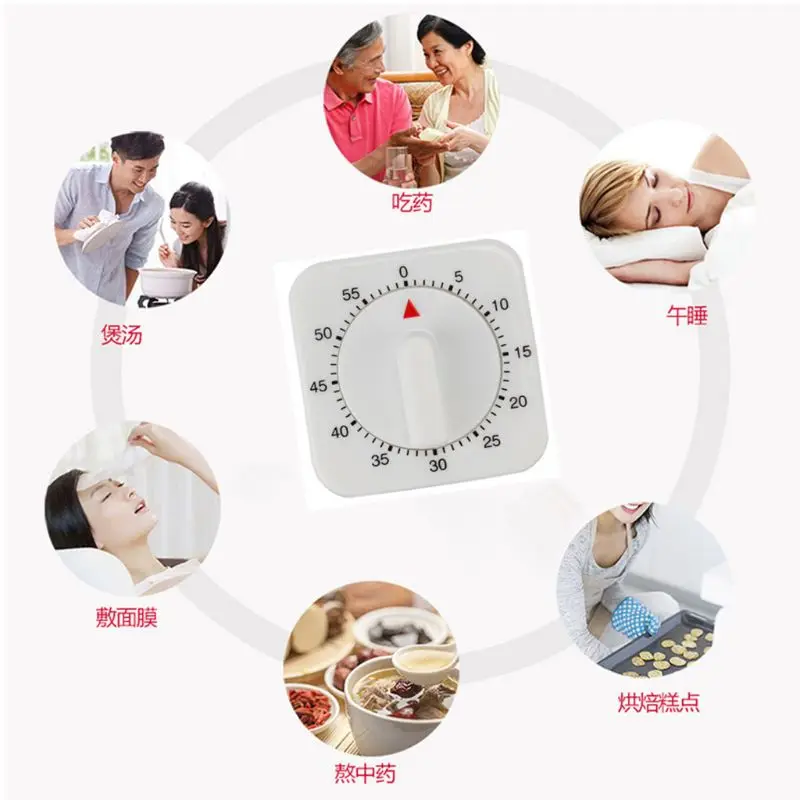 X37E Square 60 Minute Mechanical Kitchen Cooking Timer Countdown Alarm Food Preparation Baking Mechanical Timer Compact-size