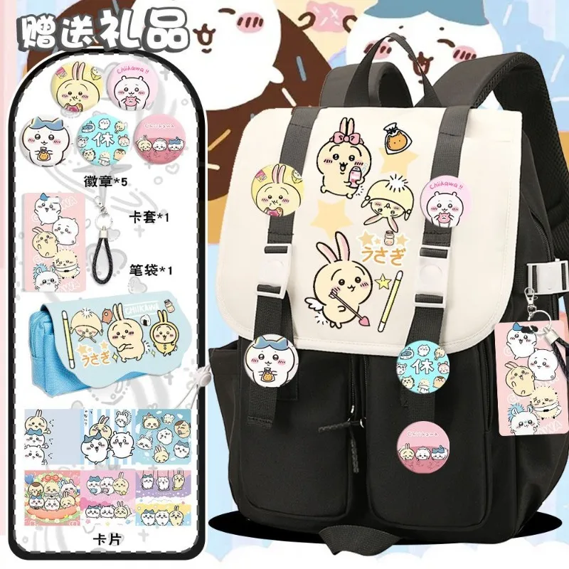 Anime Chiikawa School Backpack Large Capacity Thickened Fabric Wear-resistant Breathable Straps Adjustable Wide Pressure Relief