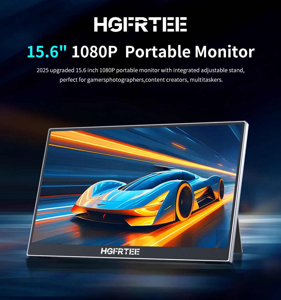 HGFRTEE 15,6 Zoll tragbarer Monitor, 60 Hz, 1080p, mit HDMI, USB-C, Gaming-Bildschirm, erweiterter Bildschirm für PC, Laptop, Mac, Switch, Xbox, PS4/5 – Detail 1