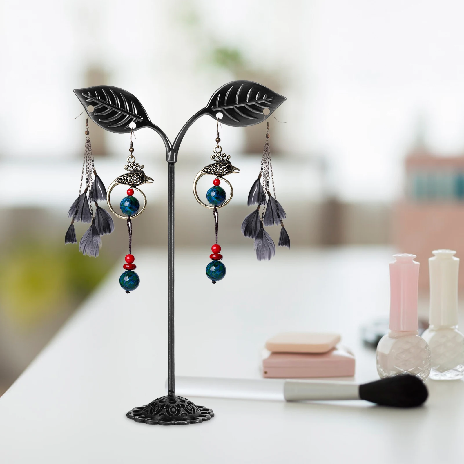 

3 Pcs Earring Display St Wrought Iron Vintage Jewelry Rack Holder Shelf Decorative Ear Ring Display Tool Desktop Accessory