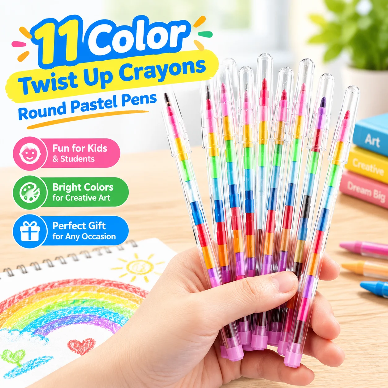 11 Color Twist Up Crayons Round Pastel Pens for Kids Students Classroom Art Drawing Portable School Reward Gift