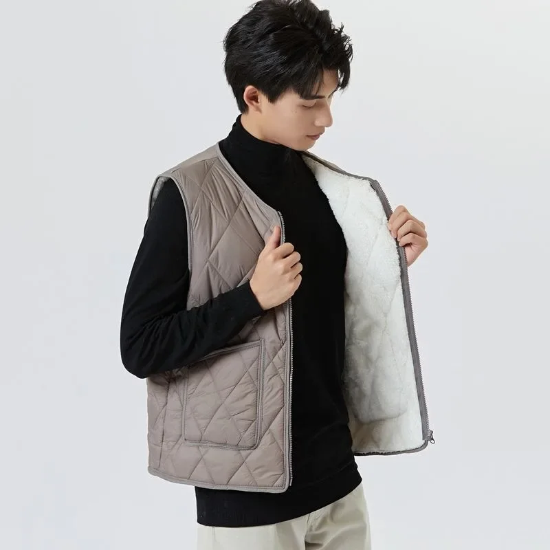 

Heavyweight Fleece Lined Men's Vest Autumn Winter Slim Fit Cotton Jacket with Inner Heating Outerwear Layering Versatile Design