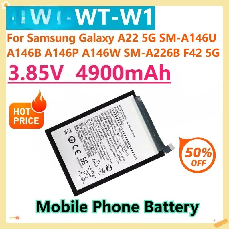 

For Samsung Galaxy A22 5G SM-A146U A146B A146P A146W SM-A226B F42 5G A14 5G WT-W1 3.85V 4900mAh Mobile Phone Battery