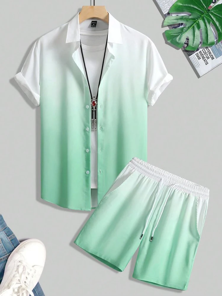 Nieuw Zomer Verfrissend Shirt Met Korte Mouwen En Strandshorts Heren Set Outdoor Street Heren Shirt Alledaagse Casual Heren Shorts Set