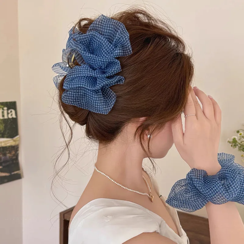 

Women Elegant Plaid Hair Clips French Chiffon Bow Hair Claw Clip Ponytail Clamp Hair Decorate Headband Fashion Hair Accessories