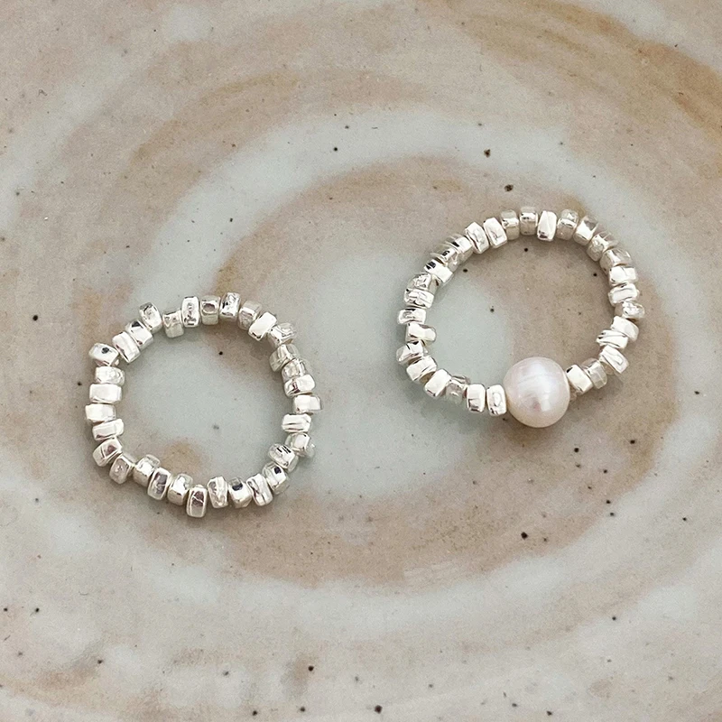 

PONYKISS 925 Sterling Silver Freshwater Pearl Elastic Rope Rings for Women Trendy Fine Jewelry Minimalist Adjustable Accessories