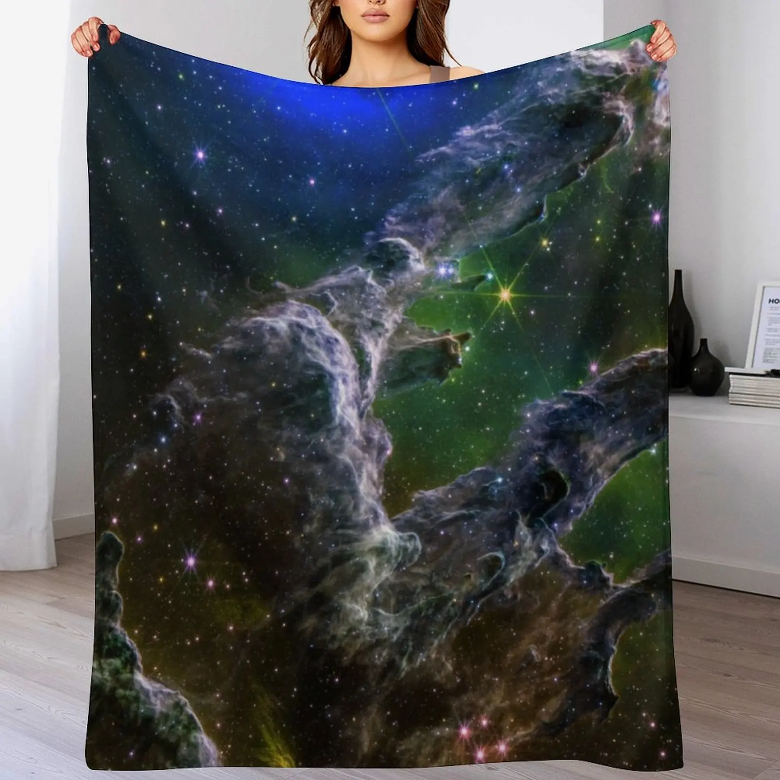 

Pillars of Creation JWST comp deep green blue Throw Blanket Shaggy Blankets For Sofas Thermals For Travel Blankets