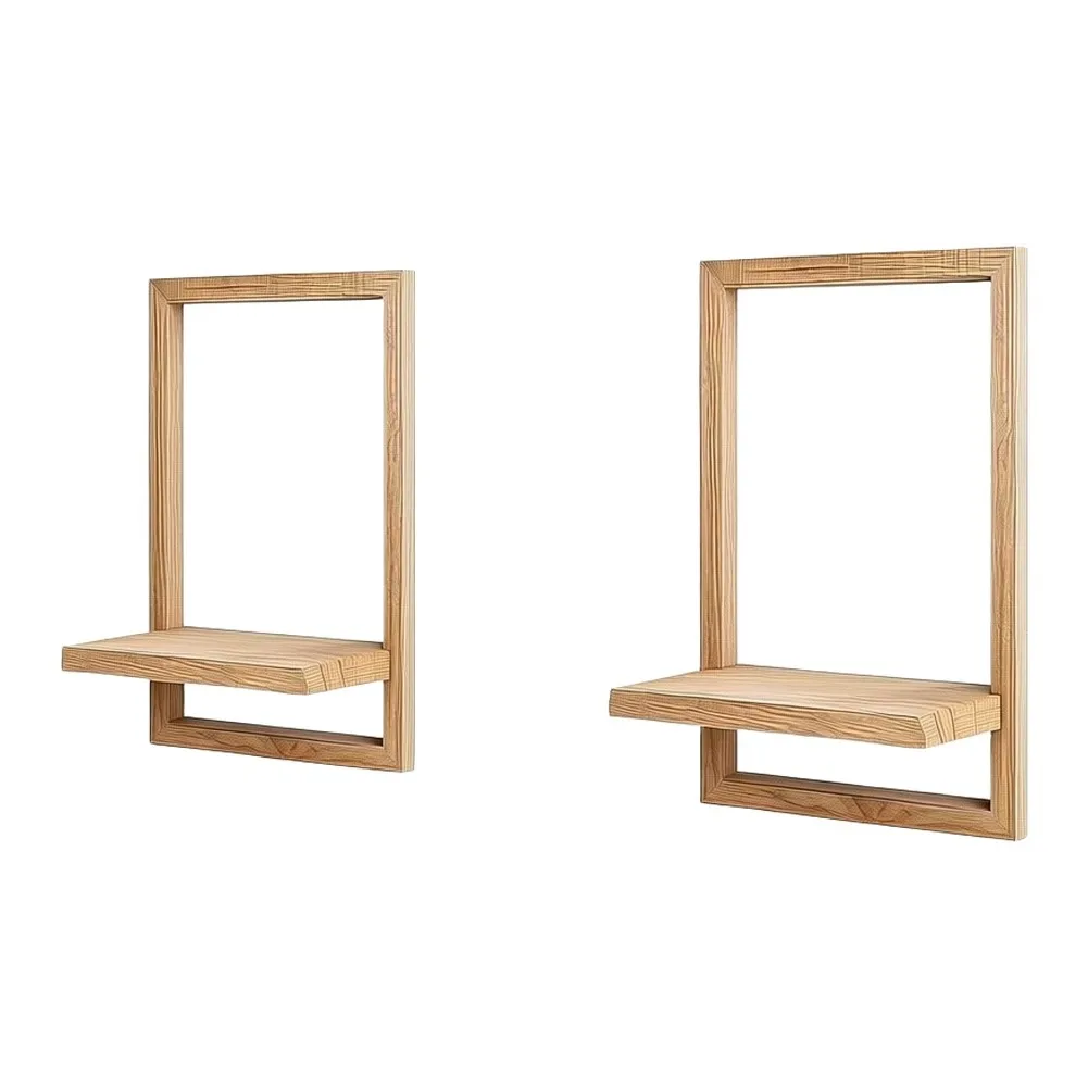 Modern Floating Shelves Set 2 pcs Solid Pine Wood 19.5 x 30 cm for Indoor Plants Wall Decor Natural Black Finish