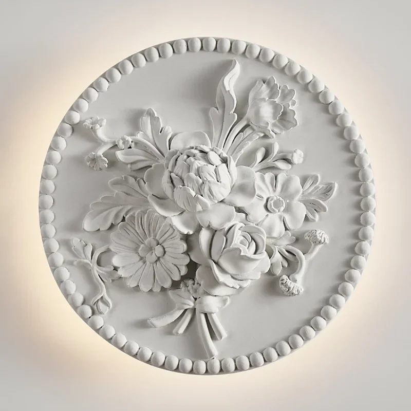 

French Circular White Bedside Wall Lamp High-End Retro Living Room Sconce Milk White Glass Lampshade Light Fixture