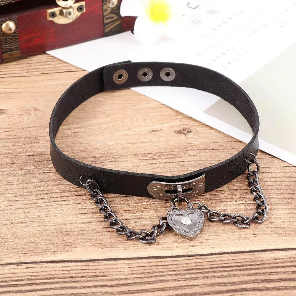 Chain Punk Leather Heart Dangle Necklace Collar Choker Pendant