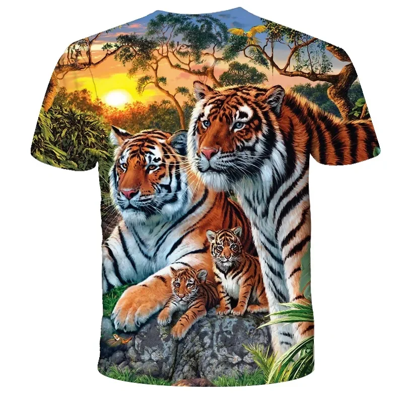 Fashion Fierce Tiger T-shirt Animal 3D Printed Men's T-shirts Summer Round Neck Large Size loose Short Sleeve Tops Tees