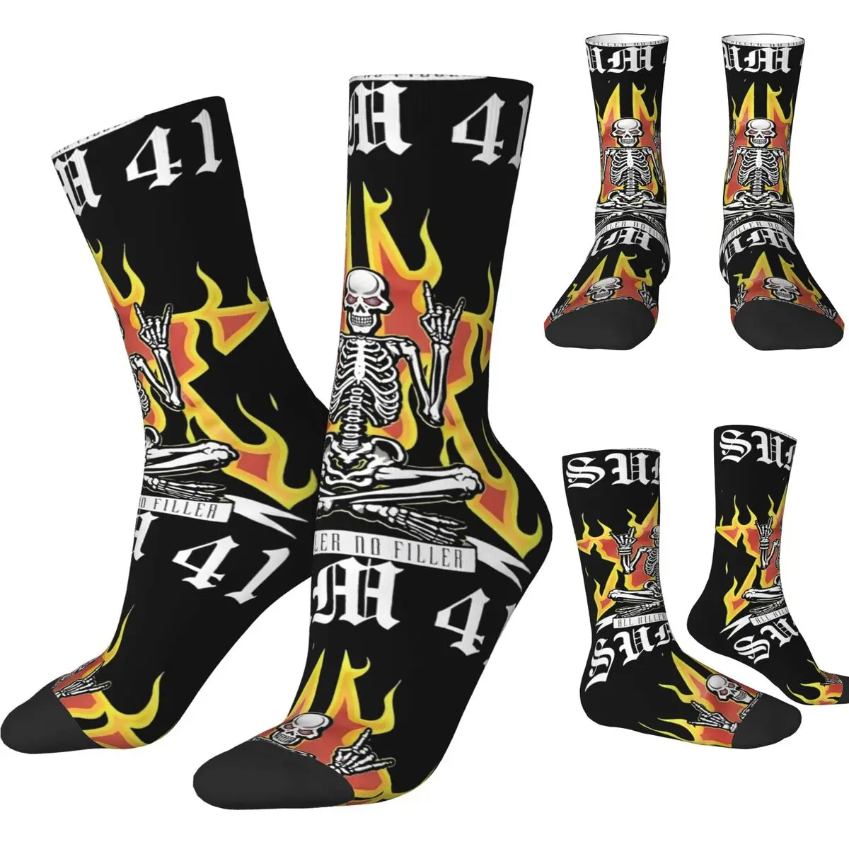 Lemon Ready To Go Sum 41 Band Socks Autumn SUM41 Punk Stockings Casual Men's Quality Socks Custom Running Sports Non Skid Socks