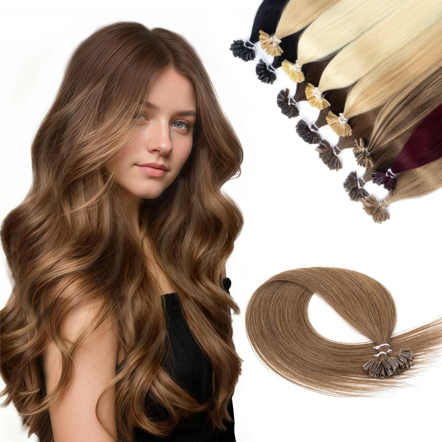 U Tip Hair Extensions Human Hair Keratin Pre Hot Fusion Nail Tip Balayage Natural Silky Straight Extensions 50Strands 30G