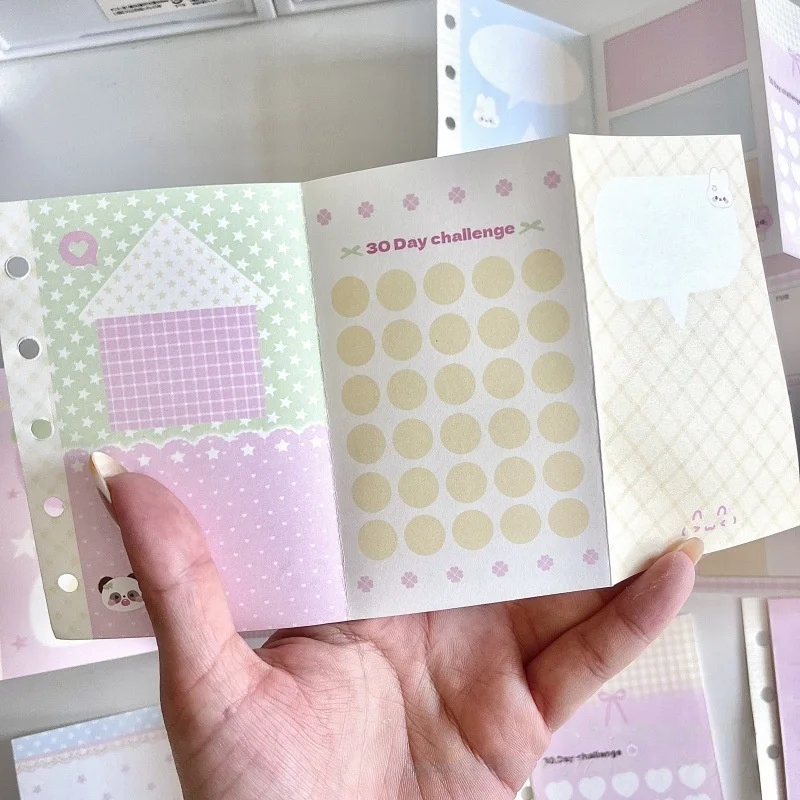 6 Stück rosa M5 dreifach gefaltete Seite, verträumter süßer Stil, lose Blätter, Ersatz-Innenkern-Notizbuch-Trennwand für Planer, Tagebuch – Detail 16