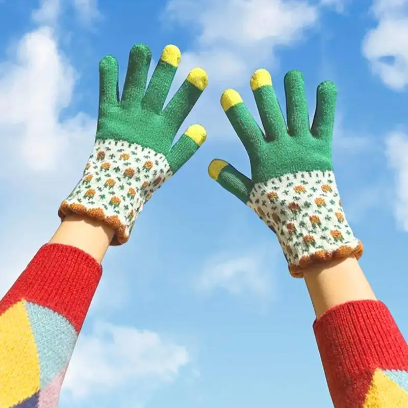 Winter SMS Handschuhe Farbe Kontrast Tipps warme Strick handschuhe Stretch gestrickte Touchscreen Handschuhe für Indoor Outdoor Winter