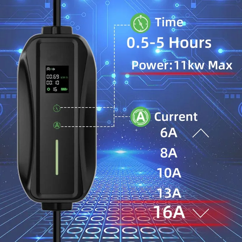 11KW 16A 3 Phase EV Portable Charger Type2 5M Cable EVSE Charging Box 3.5/7kW Electric Car Charger CEE Plug for Electric Vehicle