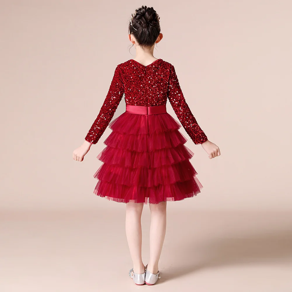 عيد ميلاد الأطفال Dr Long Sve Host Cretition Princ تول تنورة كعكة تنورة القطن مزيج النسيج المحملة ألياف خلات #3