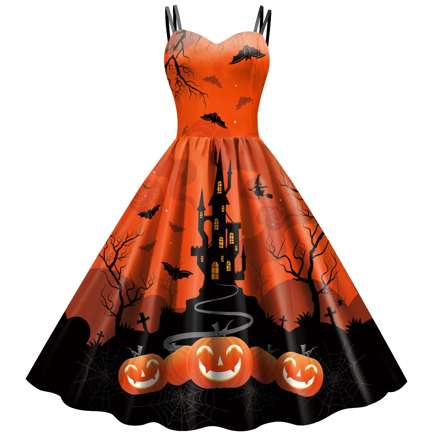 

Halloween Dresses Women Cosplay Witch Evil Pumpkin Carnival Party Costume Evening Performance Clothe Devil Gothic Dress Up