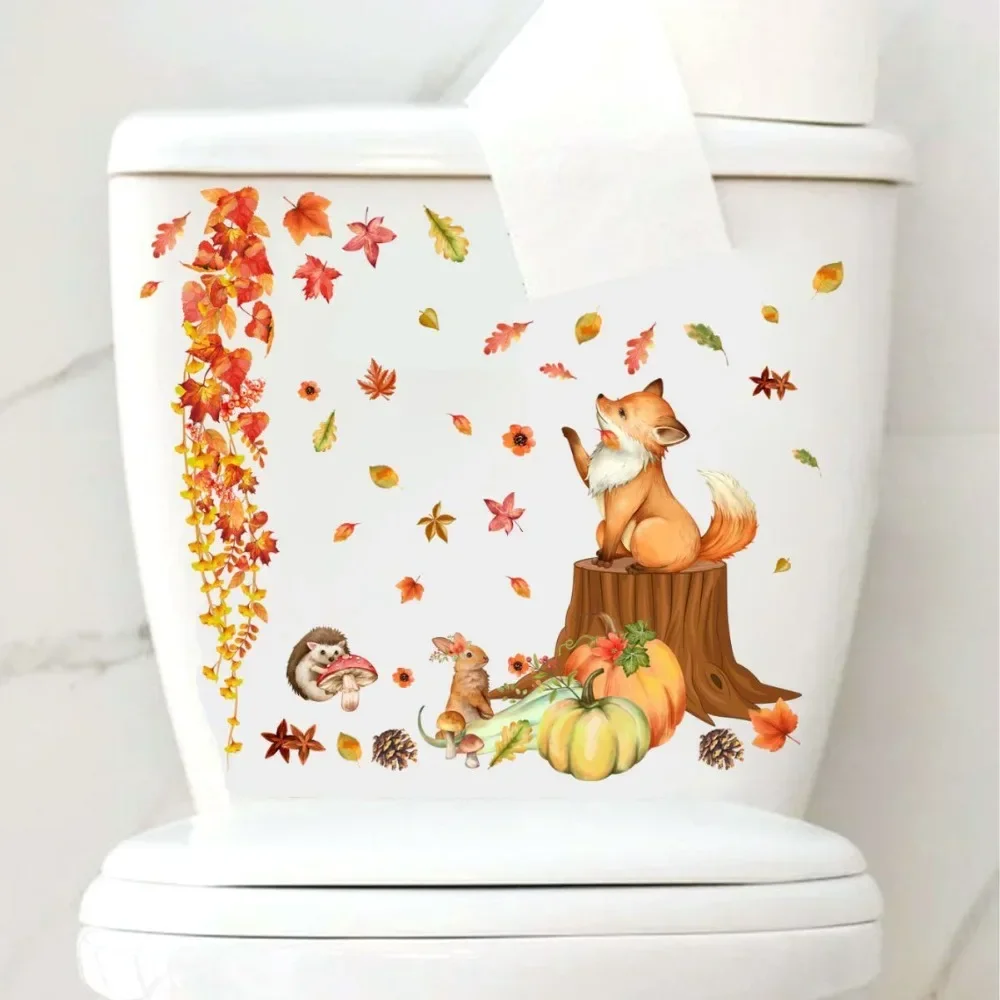 Toilet Sticker Waterproof Autumn-themed Toilet Sticker Set Easy to Apply Wall Decal Removable Waterproof Pvc Decals for Bathroom