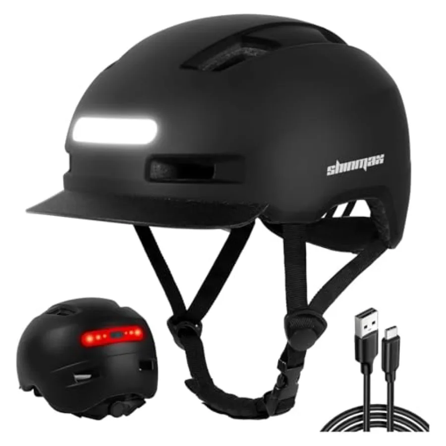 

Bike Helmet, Adult Cycling Helmet with USB Rechargeable LED Front and Back Light Bicycle Helmets for Men Women