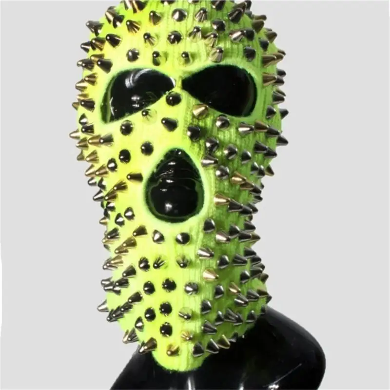 39BD Scary Balaclava Funny Balaclava Rivet Beanie Knit Balaclava Spiked Balaclava Party Hat Halloween Balaclava Spiked Beanie